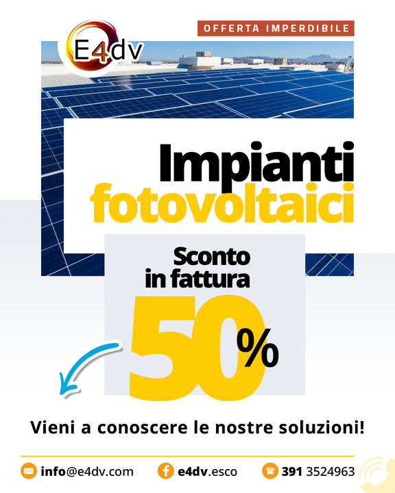 Adesso puoi installare un impianto fotovoltaico acquistandolo con #SCONTO in #fattura del 50%‼️